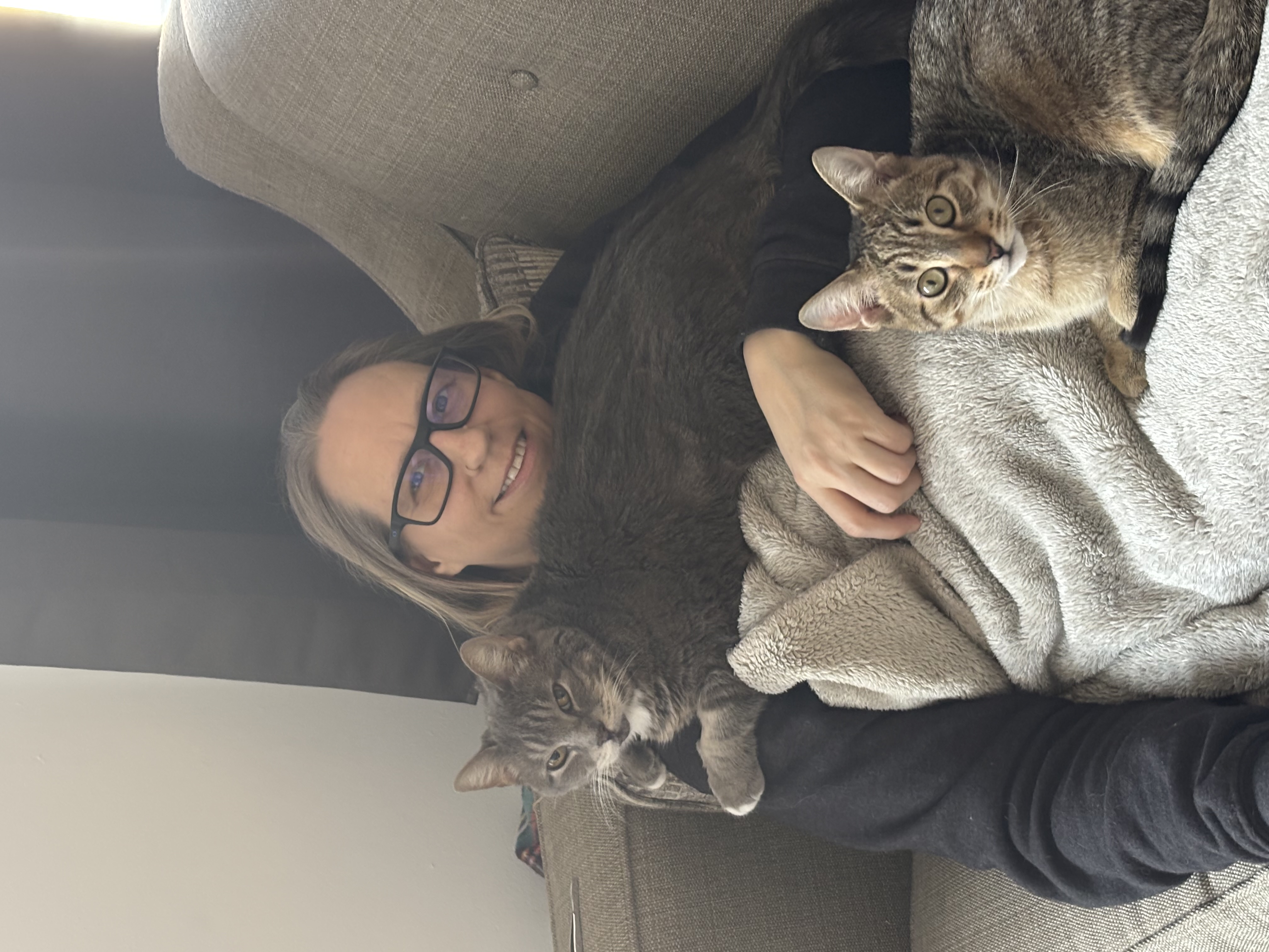 Gatos Arthur and Zoe preventing wifey from moving!